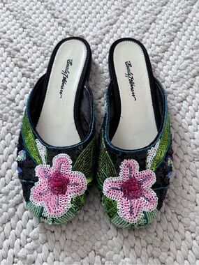 Beverley Feldman Floral Black Sequin Flats 8